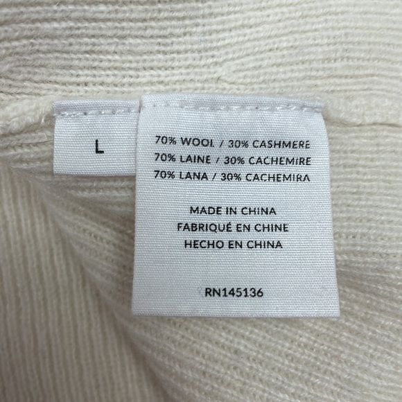 NAADAM Off The Shoulder Wool Cashmere Pullover Ribbed Knit Sweater Cream Large - Picture 9 of 10